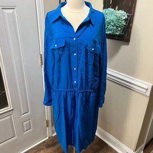 NWT Lauren Ralph Lauren Women’s royal blue Drawstring Blue Shirt Dress plus 18W